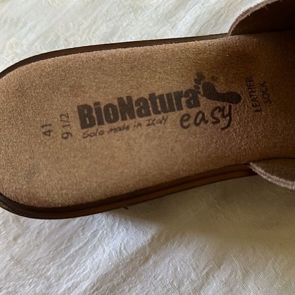 Bionatura Italian Shoes Slides Sandals Tan Leather Wood Size 9.5 or 41 - Picture 8 of 11
